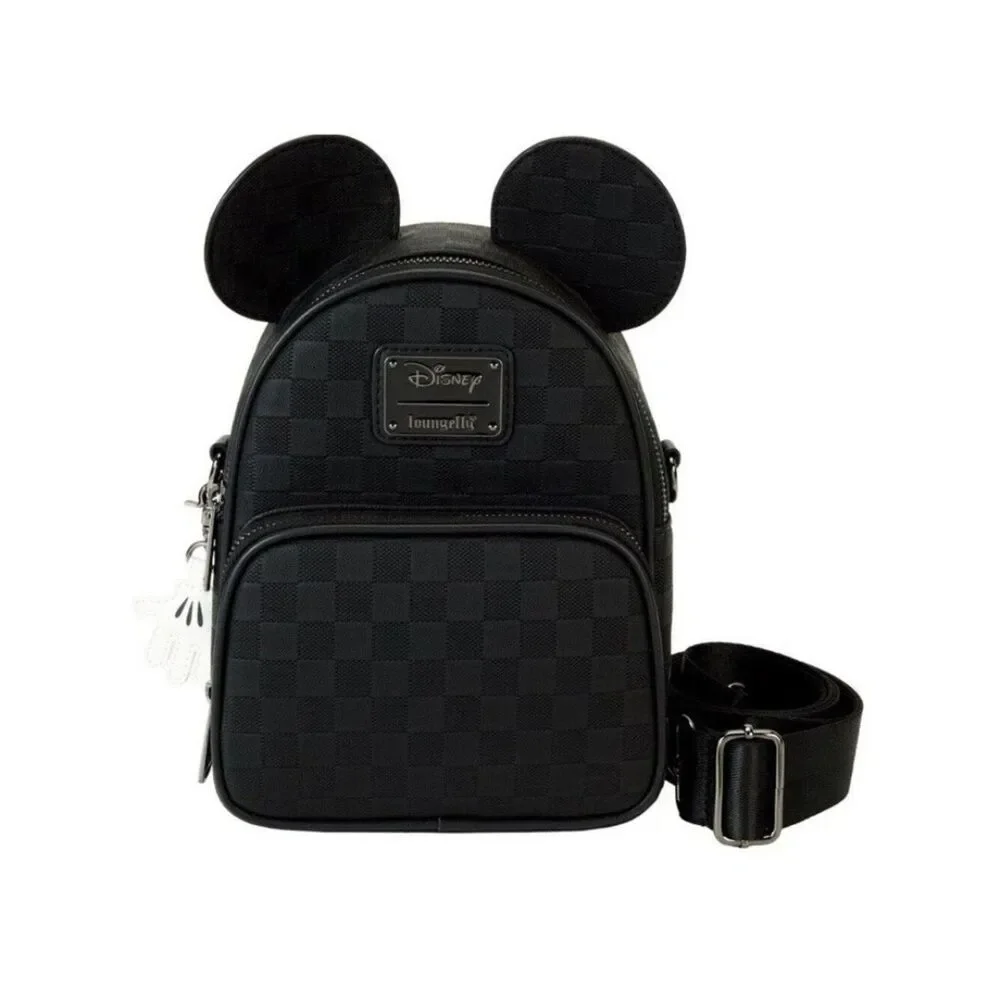 Disney Parks Loungefly Black Woven Faux Leather Mickey Mouse Ears Backpack NWT